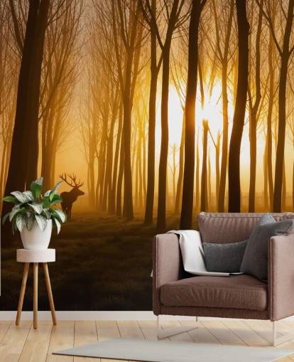 dark customisable forest wallpaper mural called Forest Stag by 1x for bedrooms or kitchens
