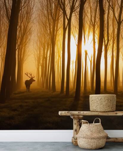 dark customisable forest wallpaper mural called Forest Stag by 1x for bedrooms or kitchens