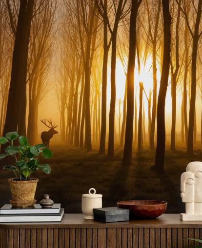 dark customisable forest wallpaper mural called Forest Stag by 1x for bedrooms or kitchens