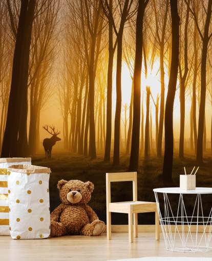 dark customizable forest wallpaper mural called Forest Stag by 1x for bedrooms or kitchens