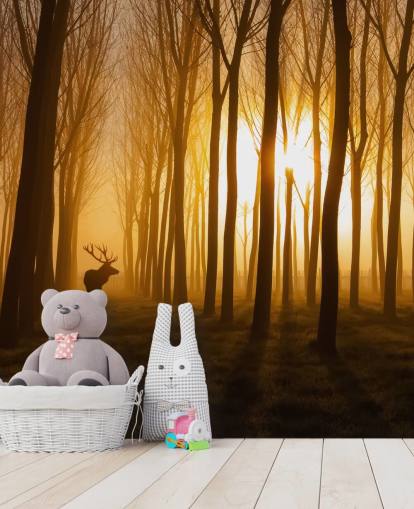 mörk anpassningsbar skogstapetväggmålning kallad Forest Stag av 1x för sovrum eller kök