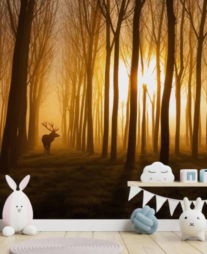 mörk anpassningsbar skogstapetväggmålning kallad Forest Stag av 1x för sovrum eller kök