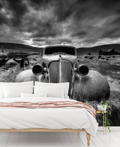 mural de papel pintado de coches antiguos en blanco y negro llamado Too Old to Drive by 1x - Artista Carsten Schlipf