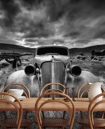 papier peint mural de voitures anciennes en noir et blanc intitulé Too Old to Drive par 1x - Artiste Carsten Schlipf