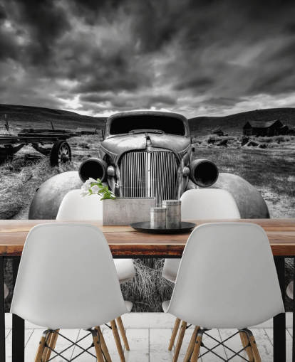 papier peint mural de voitures anciennes en noir et blanc intitulé Too Old to Drive par 1x - Artiste Carsten Schlipf