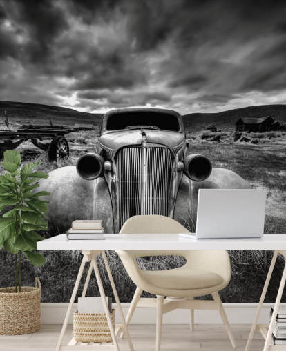 black and white vintage car wallpaper mural called Too Old to Drive by 1x - Artist Carsten Schlipf
