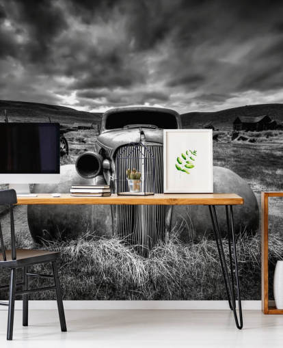 black and white vintage car wallpaper mural called Too Old to Drive by 1x - Artist Carsten Schlipf