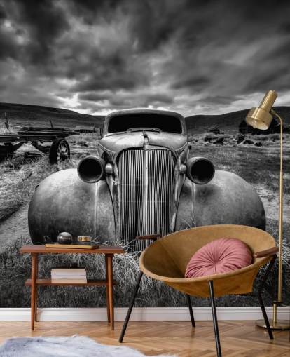 black and white vintage car wallpaper mural called Too Old to Drive by 1x - Artist Carsten Schlipf