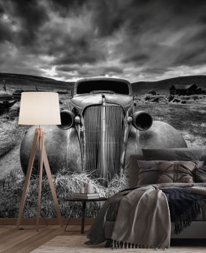 black and white vintage car wallpaper mural called Too Old to Drive by 1x - Artist Carsten Schlipf