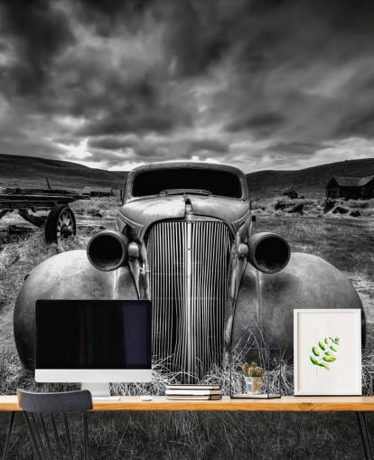papier peint mural de voitures anciennes en noir et blanc intitulé Too Old to Drive par 1x - Artiste Carsten Schlipf