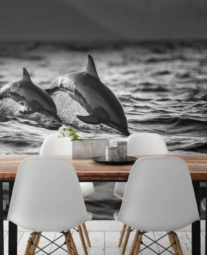 Schwarz-Weiß-Delfin-Tapete Schwarz-Weiß-Delfin-Tapete