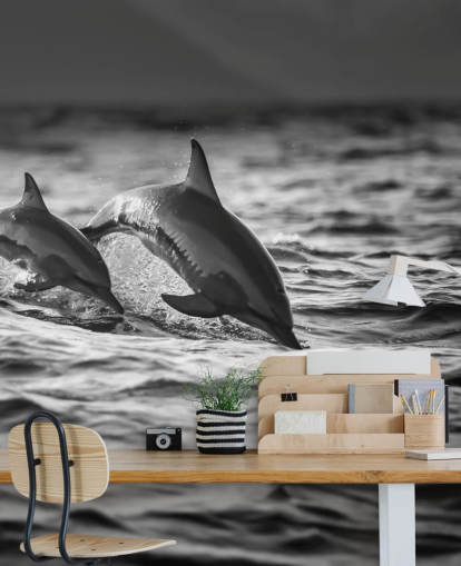 Papel pintado Delfín blanco y negro