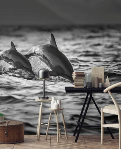 Carta da parati con delfini in bianco Carta da parati con delfini in bianco