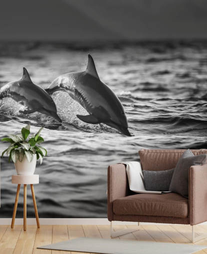 Papel pintado Delfín blanco y negro