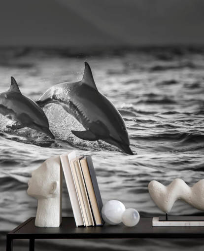 Schwarz-Weiß-Delfin-Tapete Schwarz-Weiß-Delfin-Tapete