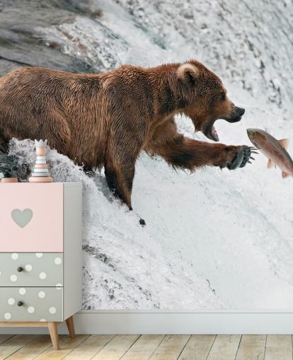 fondo de pantalla bear catching fish