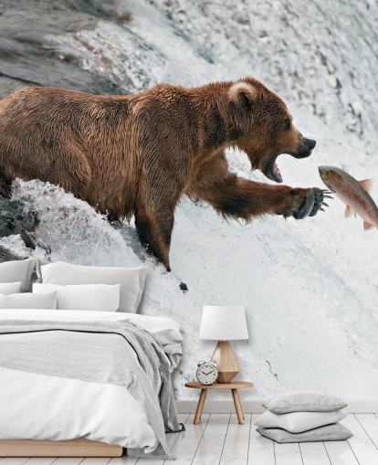 fondo de pantalla bear catching fish