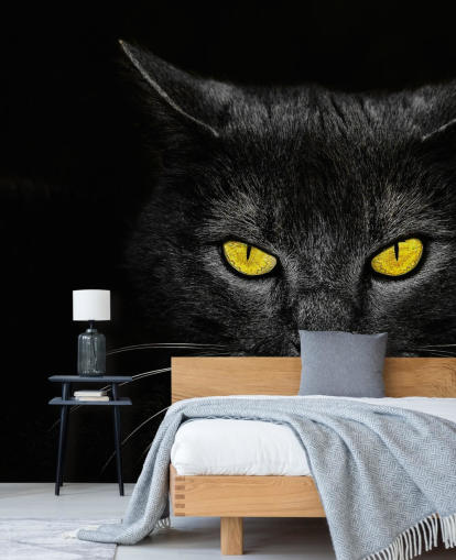papel pintado de cara de gato negro con ojos amarillos