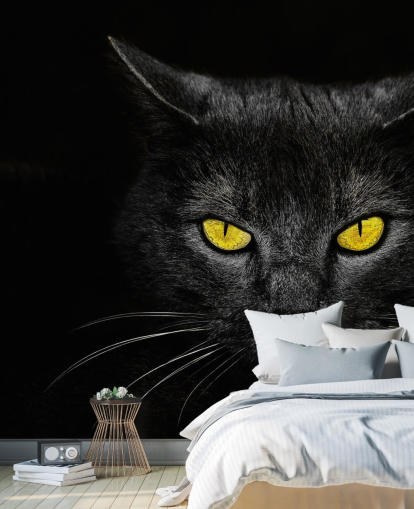 svart katt ansikt med gule øyne tapet