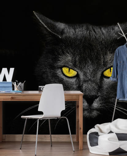 visage de chat noir avec des yeux jaunes papier peint