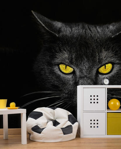 papel pintado de cara de gato negro con ojos amarillos