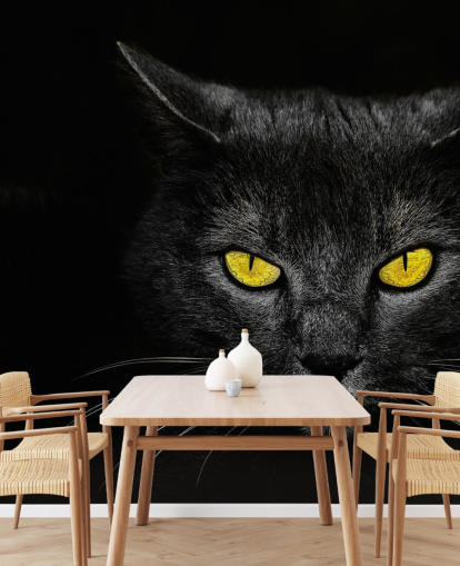 papel pintado de cara de gato negro con ojos amarillos