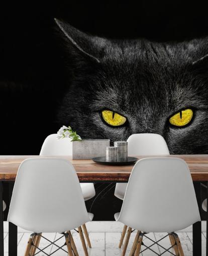 visage de chat noir avec des yeux jaunes papier peint visage de chat noir avec des yeux jaunes papier peint