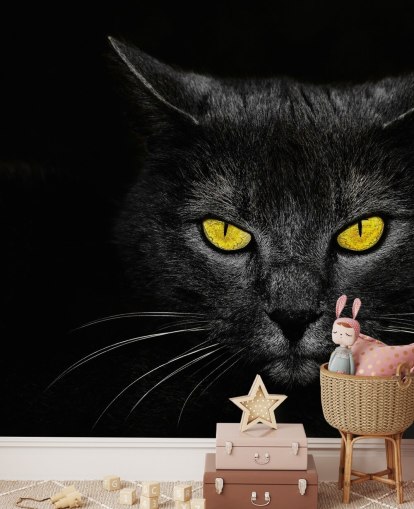 carta da parati faccia di gatto nero con occhi gialli