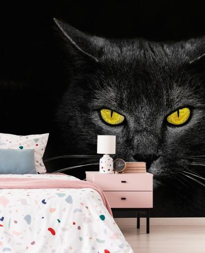 visage de chat noir avec des yeux jaunes papier peint visage de chat noir avec des yeux jaunes papier peint