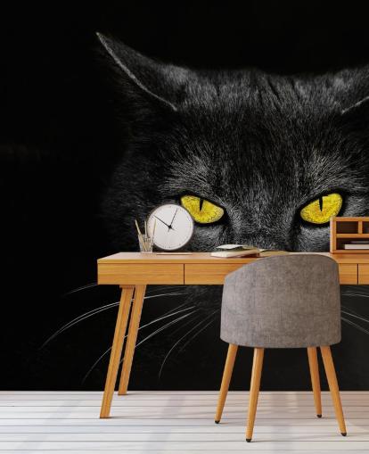 papel pintado de cara de gato negro con ojos amarillos