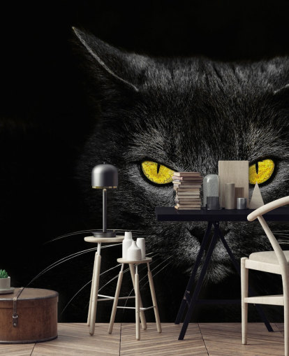 rosto de gato preto com olhos amarelos papel de parede