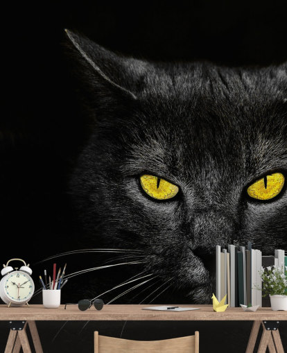 black cat face with yellow eyes wallpaper