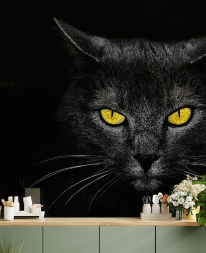 svart katt ansikte med gula ögon tapeter