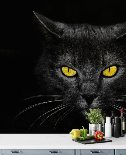 rosto de gato preto com olhos amarelos papel de parede