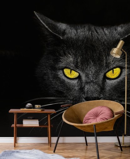 black cat face with yellow eyes wallpaper