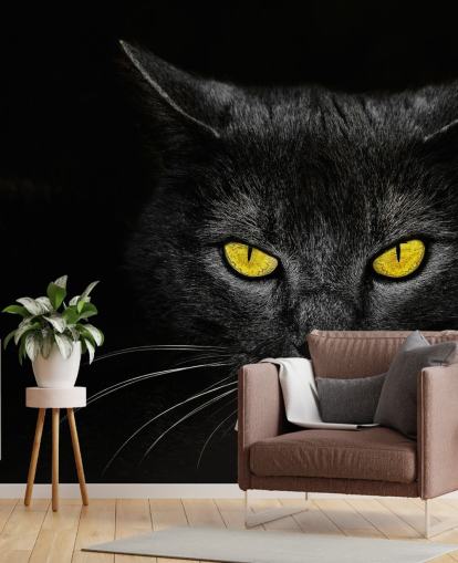 carta da parati faccia di gatto nero con occhi gialli