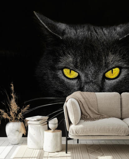 carta da parati faccia di gatto nero con occhi gialli