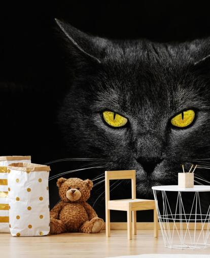 schwarze Katzengesicht mit gelben Augen Tapete
