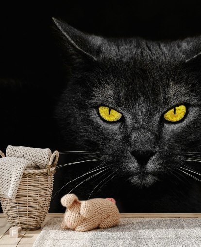 black cat face with yellow eyes wallpaper