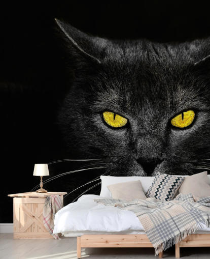 black cat face with yellow eyes wallpaper