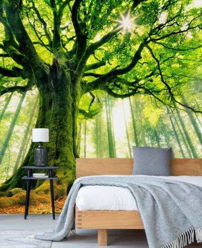 grønt tilpassbart tretapet veggmaleri kalt Mother Tree for soverom og kjøkken grønt tilpassbart tretapet veggmaleri kalt Mother Tree for soverom og kjøkken
