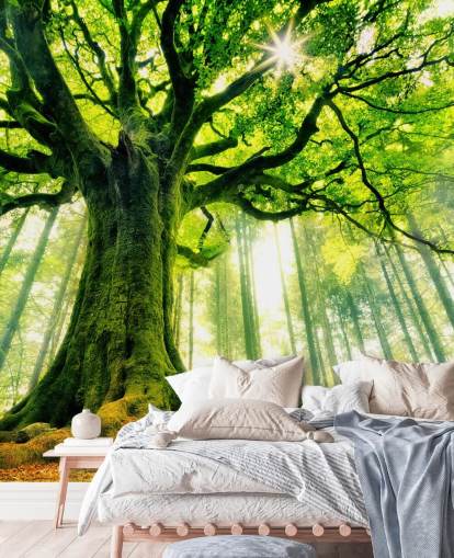 grön anpassningsbar trädtapet väggmålning kallad Mother Tree för sovrum och kök