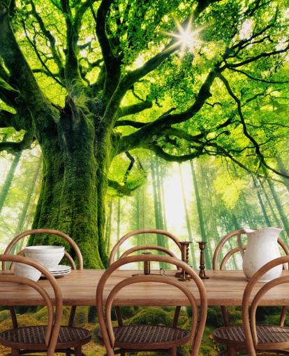 grön anpassningsbar trädtapet väggmålning kallad Mother Tree för sovrum och kök