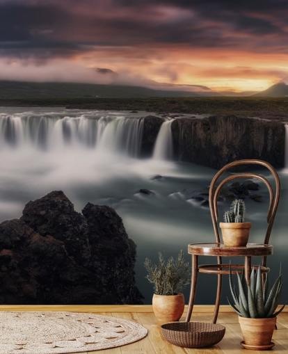 Carta da parati cascata e tramonto