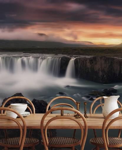 Fondo de pantalla de cascada y puesta Fondo de pantalla de cascada y puesta