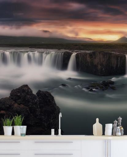 Wasserfall und Sonnenuntergang Wallpaper