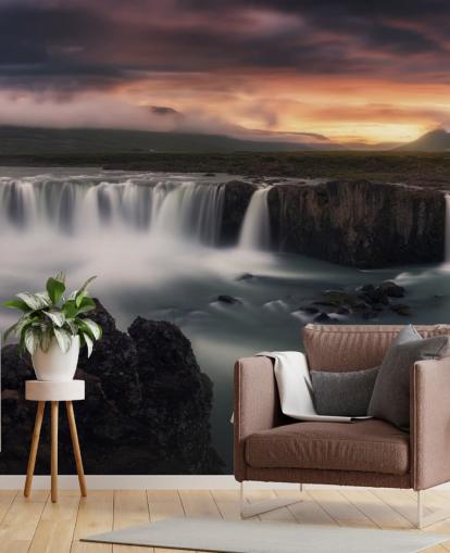 Waterfall and Sunset Wallpaper Waterfall and Sunset Wallpaper