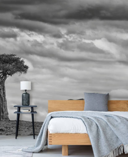 Black and White Elephant and Tree Mural Black and White Elephant and Tree Mural