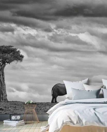 Décoration murale éléphant et arbre noir et blanc