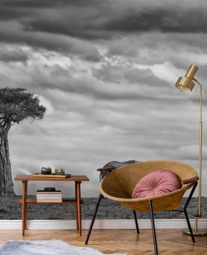 Schwarzweißer Elefant und Baum Fototapete Schwarzweißer Elefant und Baum Fototapete